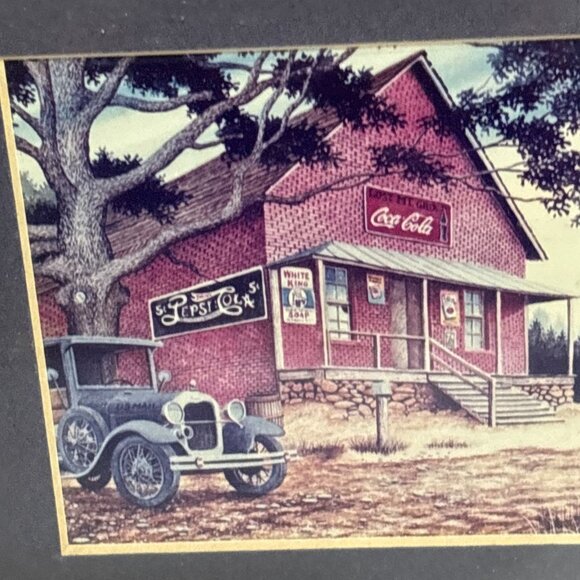 Vintage Coca Cola Wall Decor Picture Wood Frame Gas Station Classic Car 7" - Picture 5 of 13